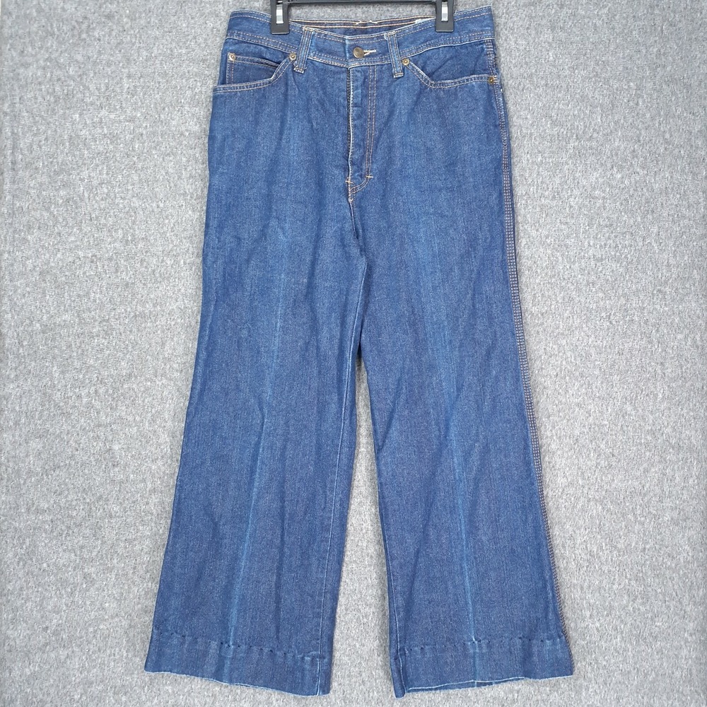 Vintage 70s Kar Wor Wide Leg Jeans Womens Size 31 High Waisted Boho Hippie